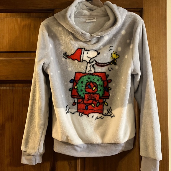 PEANUTS SNOOPY & WOODSTOCK PLUSH XMAS PULLOVER HOODIE SIZE SMALL - Picture 2 of 7